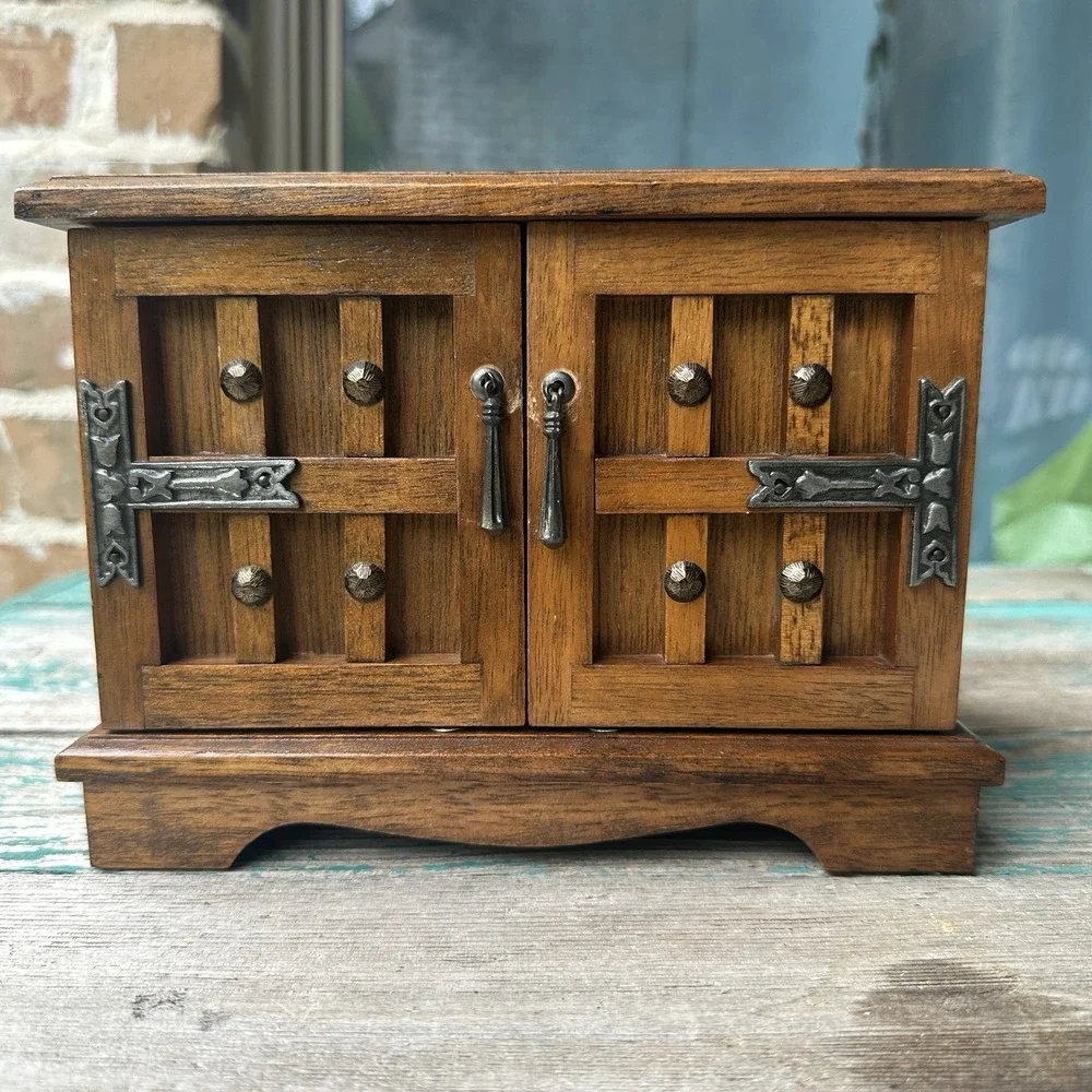 VTG Japanese Musical Jewelry Box 8‎ Inch Stained Wood Hidden Drawer Works Video